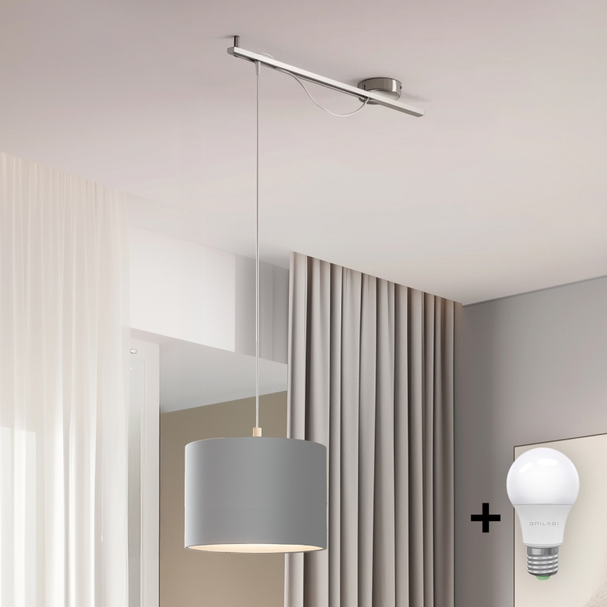 Eglo - Candeeiro suspenso LED CALCENA 1xE27/60W/230V cromado/cinzento