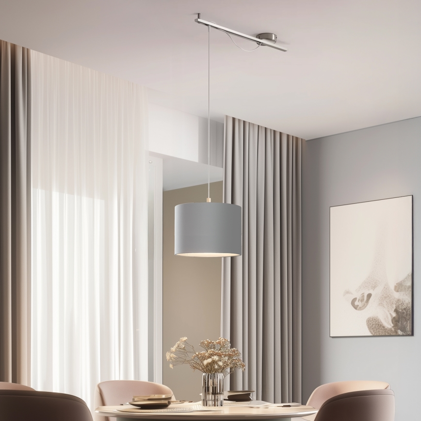 Eglo - Candeeiro suspenso LED CALCENA 1xE27/60W/230V cromado/cinzento