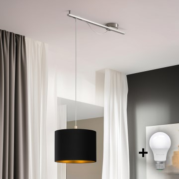 Eglo - Candeeiro suspenso LED CALCENA 1xE27/60W/230V cromado/preto