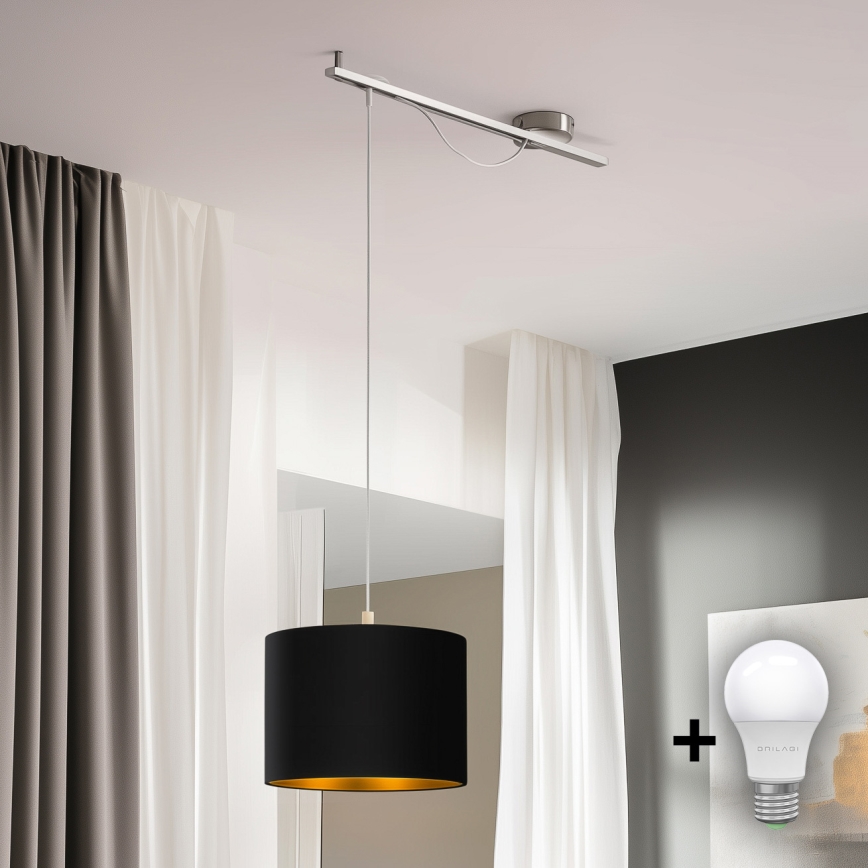 Eglo - Candeeiro suspenso LED CALCENA 1xE27/60W/230V cromado/preto