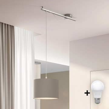 Eglo - Candeeiro suspenso LED CALCENA 1xE27/60W/230V cromado/taupe