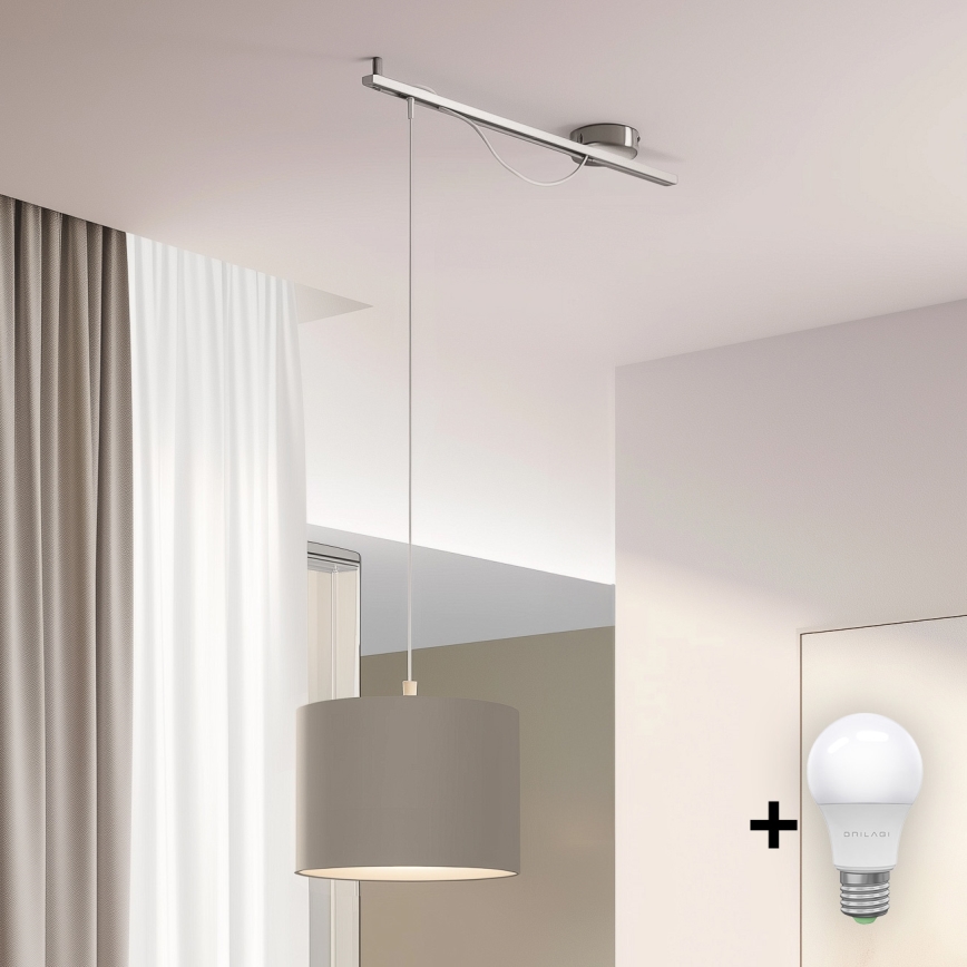 Eglo - Candeeiro suspenso LED CALCENA 1xE27/60W/230V cromado/taupe