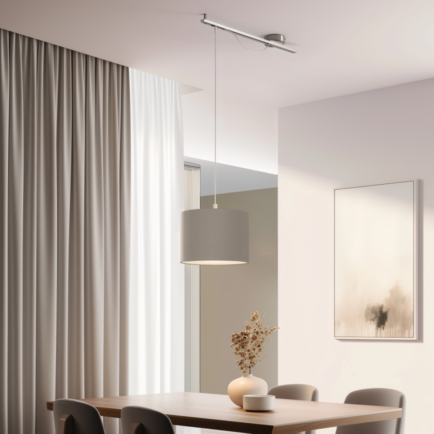 Eglo - Candeeiro suspenso LED CALCENA 1xE27/60W/230V cromado/taupe