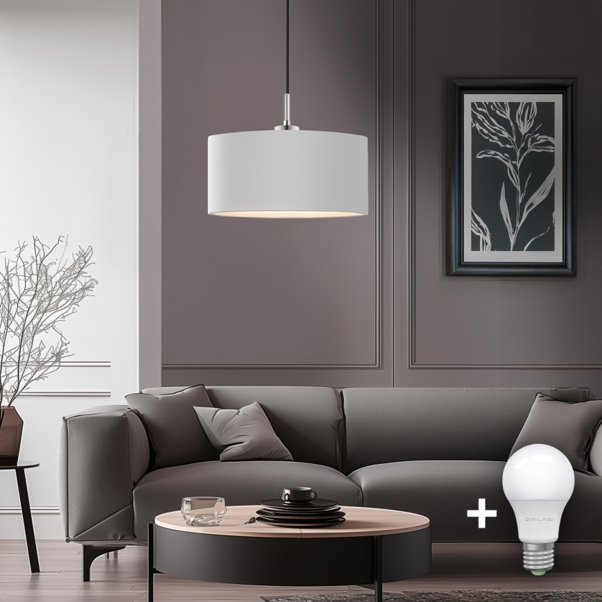 Eglo - Candeeiro suspenso LED TUNJA 1xE27/60W/230V branco