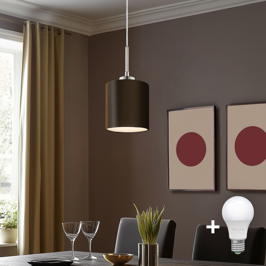 Eglo - Candeeiro suspenso LED TUNJA 1xE27/60W/230V castanho