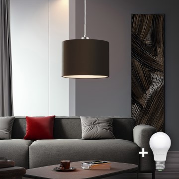 Eglo - Candeeiro suspenso LED TUNJA 1xE27/60W/230V castanho