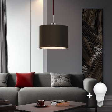 Eglo - Candeeiro suspenso LED TUNJA 1xE27/60W/230V castanho