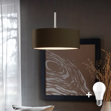 Eglo - Candeeiro suspenso LED TUNJA 1xE27/60W/230V castanho