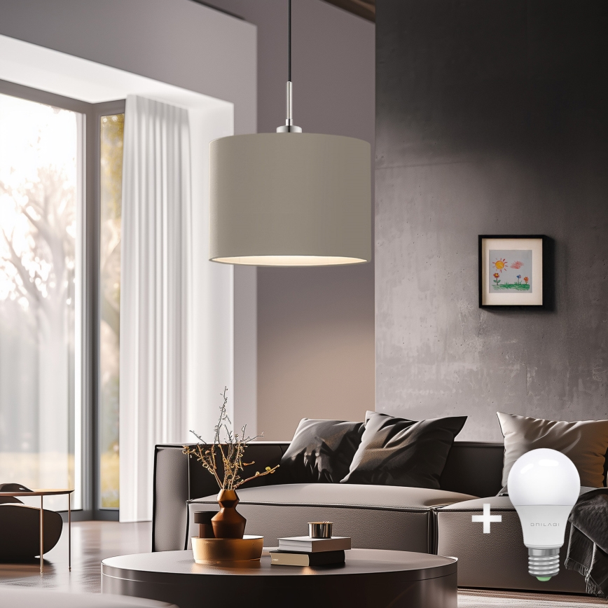 Eglo - Candeeiro suspenso LED TUNJA 1xE27/60W/230V taupe