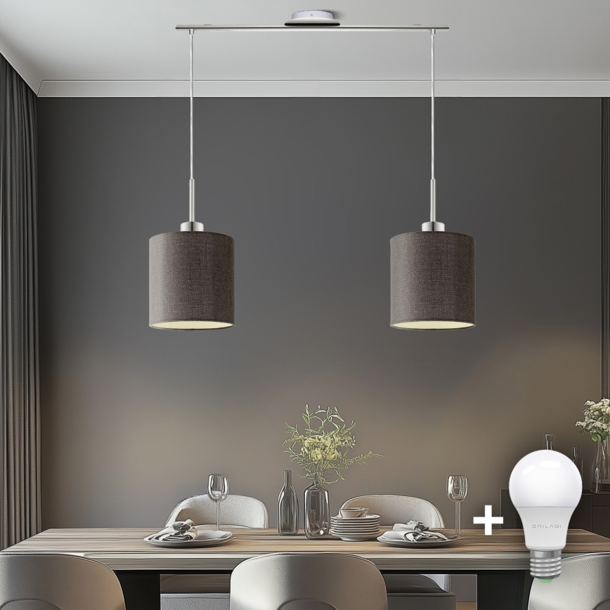 Eglo - Candeeiro suspenso LED TUNJA 2xE27/60W/230V castanho