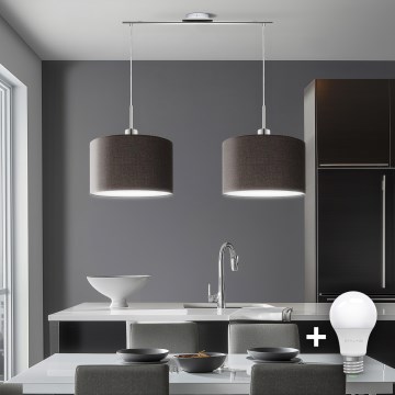 Eglo - Candeeiro suspenso LED TUNJA 2xE27/60W/230V castanho