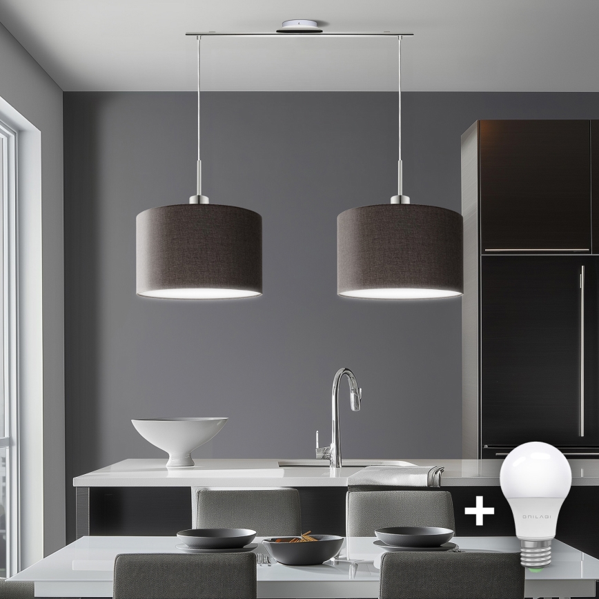 Eglo - Candeeiro suspenso LED TUNJA 2xE27/60W/230V castanho