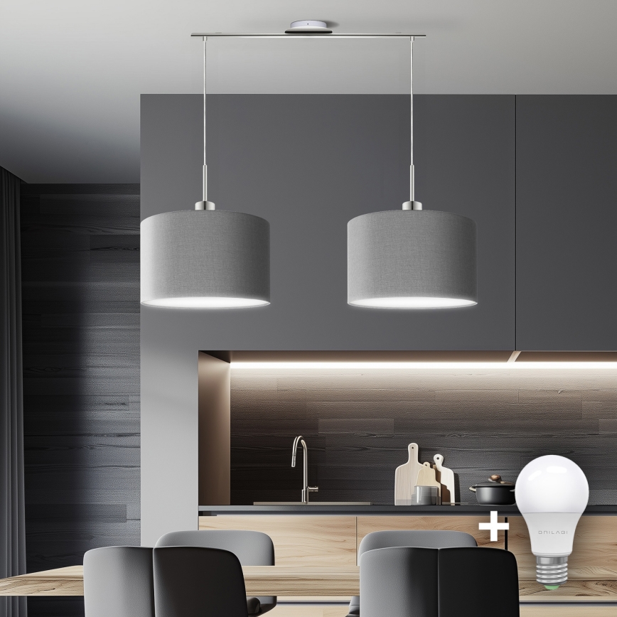 Eglo - Candeeiro suspenso LED TUNJA 2xE27/60W/230V cinzento