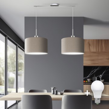 Eglo - Candeeiro suspenso LED TUNJA 2xE27/60W/230V taupe