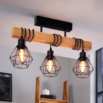 Eglo - Candelabro integrado TOWNSHEND 3xE27/60W/230V pinho