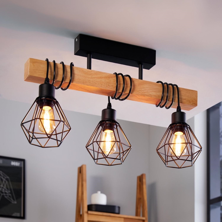 Eglo - Candelabro integrado TOWNSHEND 3xE27/60W/230V pinho