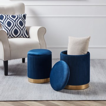 Eglo - CONJUNTO 2x Pufes diâmetro 31,5/36 cm azul/dourado