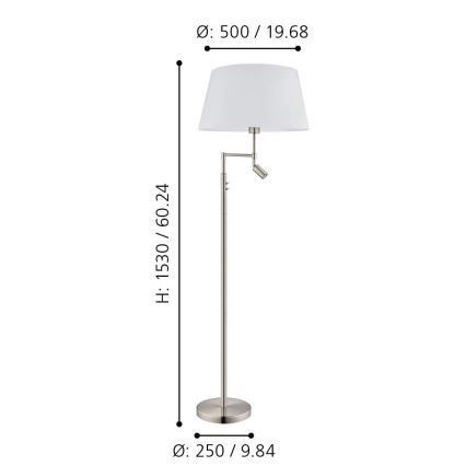 Eglo/Edi Iluminação - Candeeiro de chão LED SANTANDER 1xE27/11W/230V + LED/2,3W cromado mate