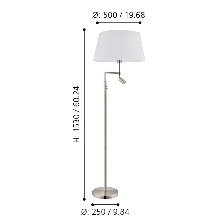 Eglo/Edi Iluminação - Candeeiro de chão LED SANTANDER 1xE27/11W/230V + LED/2,3W cromado mate