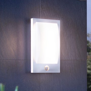 Eglo - Iluminação de parede exterior com sensor 1xE27/12W/230V IP44 cromado mate