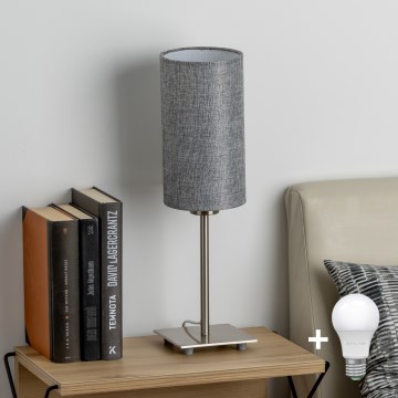 Eglo - Lâmpada de mesa LED TUNJA 1xE27/60W/230V 26,5 cm cromo mate/cinza