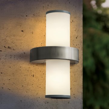 EGLO - Luz de parede de exterior 2xE27/60W prata / branco IP44