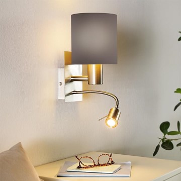 Eglo - Luz de parede LED 1xE27/40W+LED/3,8W cinzento