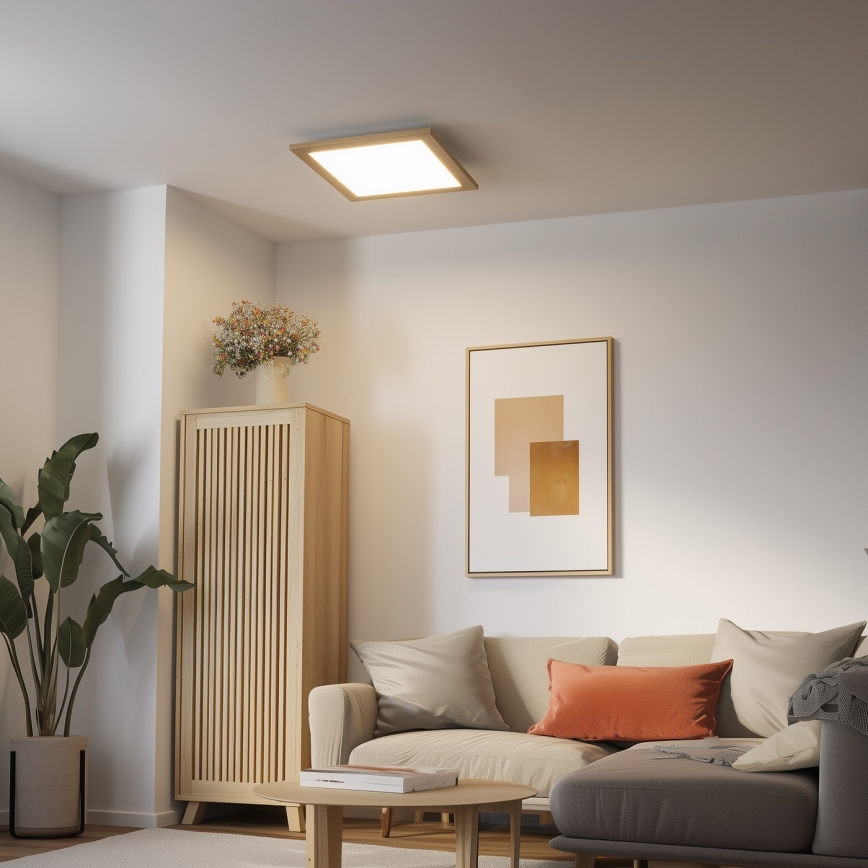 Eglo - Painel integrado LED RGB com regulação SALOBRENA-C WOOD LED/24W/230V 2700-6500K 45x45 cm castanho + comando
