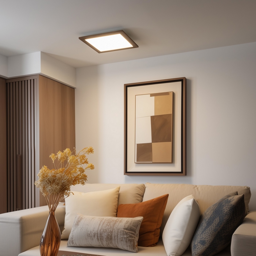 Eglo - Painel integrado LED RGB com regulação SALOBRENA-C WOOD LED/24W/230V 2700-6500K 49,5x49,5 cm castanho + comando