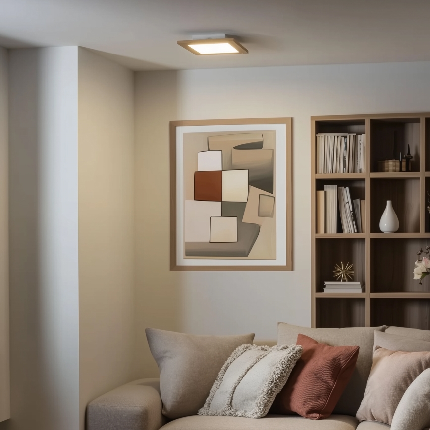 Eglo - Painel integrado LED RGBW com regulação SALOBRENA-C WOOD LED/16W/230V 2700-6500K 34x34 cm castanho + comando