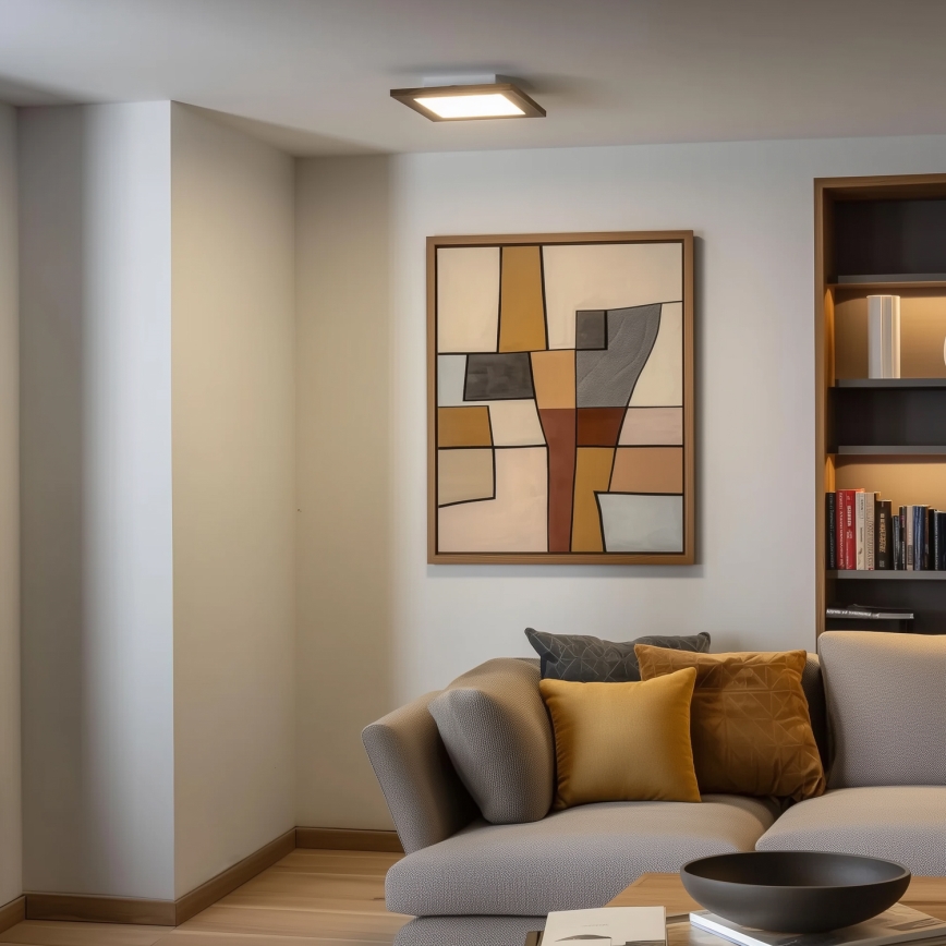 Eglo - Painel integrado LED RGBW com regulação SALOBRENA-C WOOD LED/16W/230V 2700-6500K 34x34 cm castanho + comando