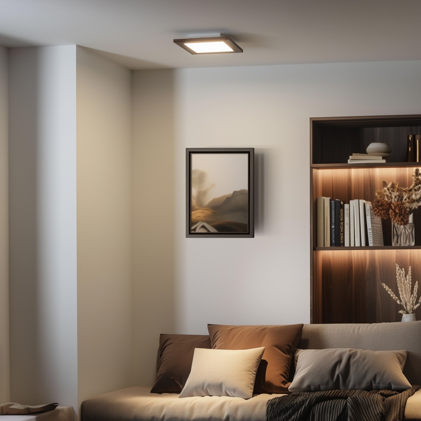 Eglo - Painel integrado LED RGBW com regulação SALOBRENA-C WOOD LED/16W/230V 2700-6500K 34x34 cm castanho escuro + comando