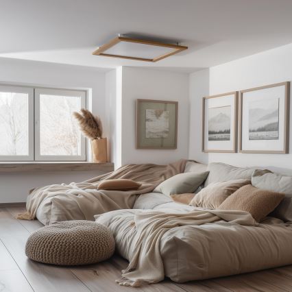Eglo - Painel integrado LED RGBW com regulação SALOBRENA-C WOOD LED/34W/230V 2700-6500K 64x64 cm castanho + comando