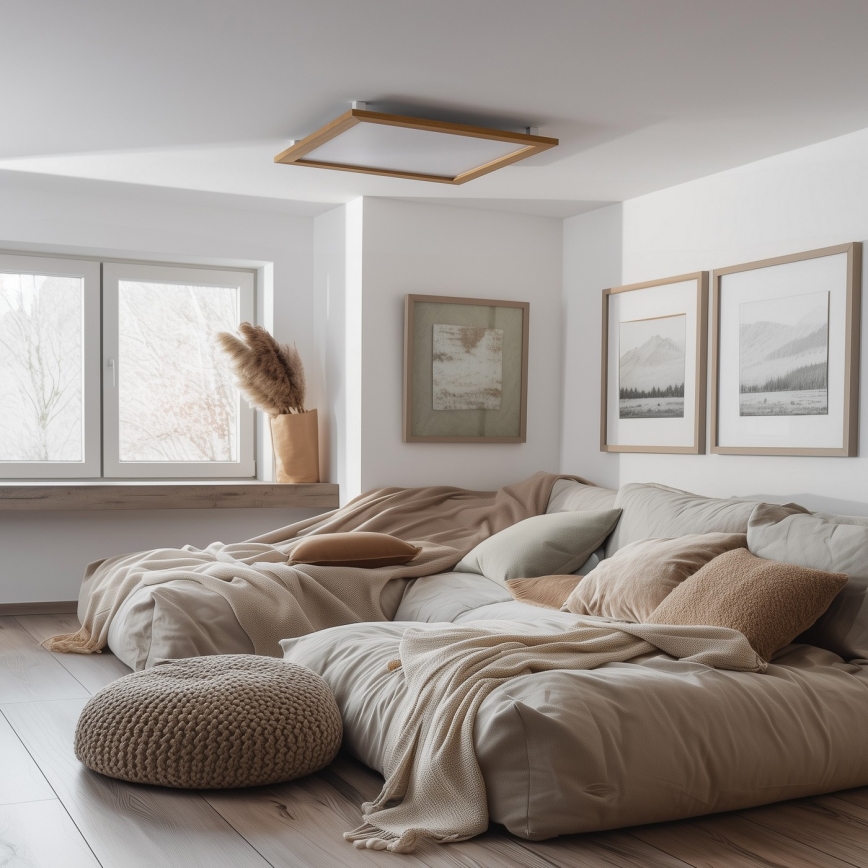 Eglo - Painel integrado LED RGBW com regulação SALOBRENA-C WOOD LED/34W/230V 2700-6500K 64x64 cm castanho + comando