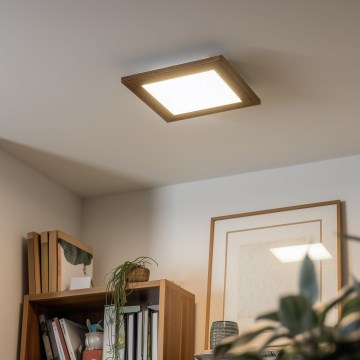 Eglo - Painel integrado LED RGBW com regulação SALOBRENA-C WOOD LED/16W/230V 2700-6500K 34x34 cm castanho + comando