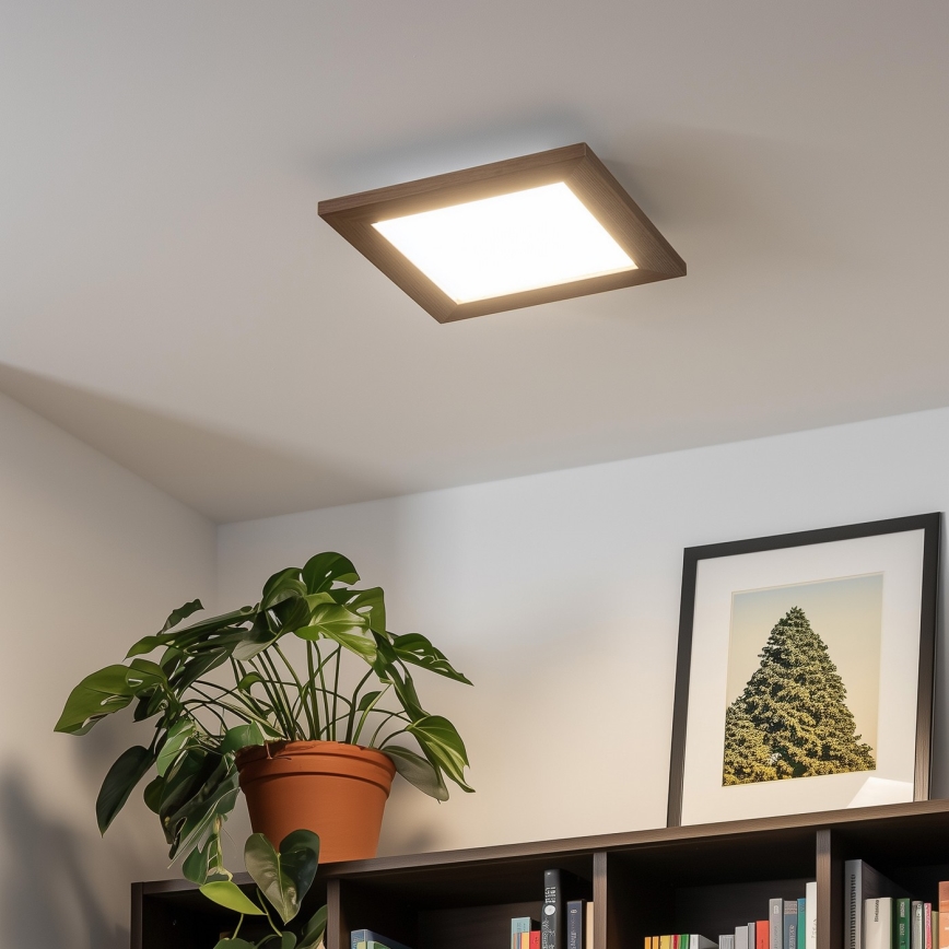 Eglo - Painel integrado LED RGBW com regulação SALOBRENA-C WOOD LED/16W/230V 2700-6500K 34x34 cm castanho escuro + comando