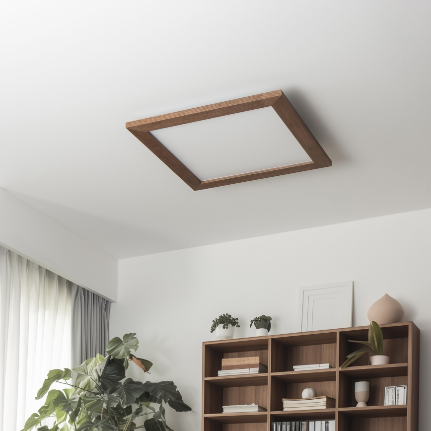 Eglo - Painel integrado LED RGBW com regulação SALOBRENA-C WOOD LED/21W/230V 2700-6500K 49,5x49,5 cm castanho escuro + comando