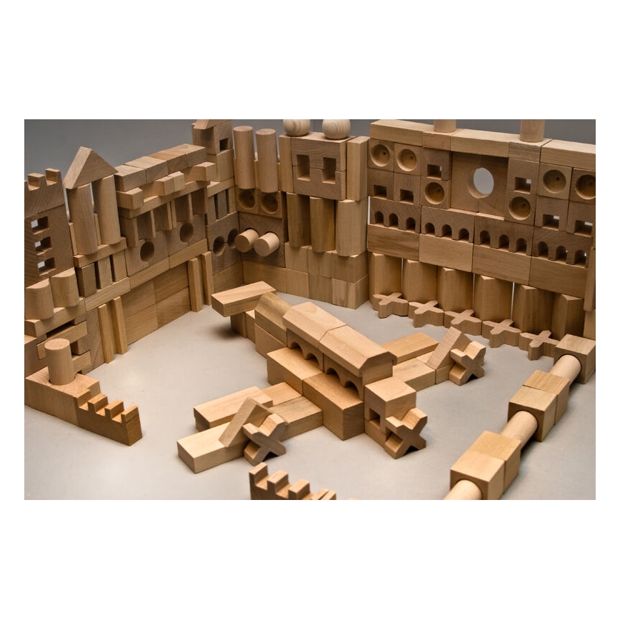 EkoToys - Blocos de madeira natural 220 pçs