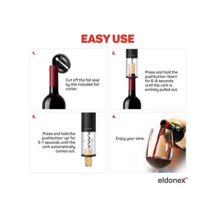 ELDONEX EWO-2100-BK - Abre-vinhos elétrico 4xAA preto