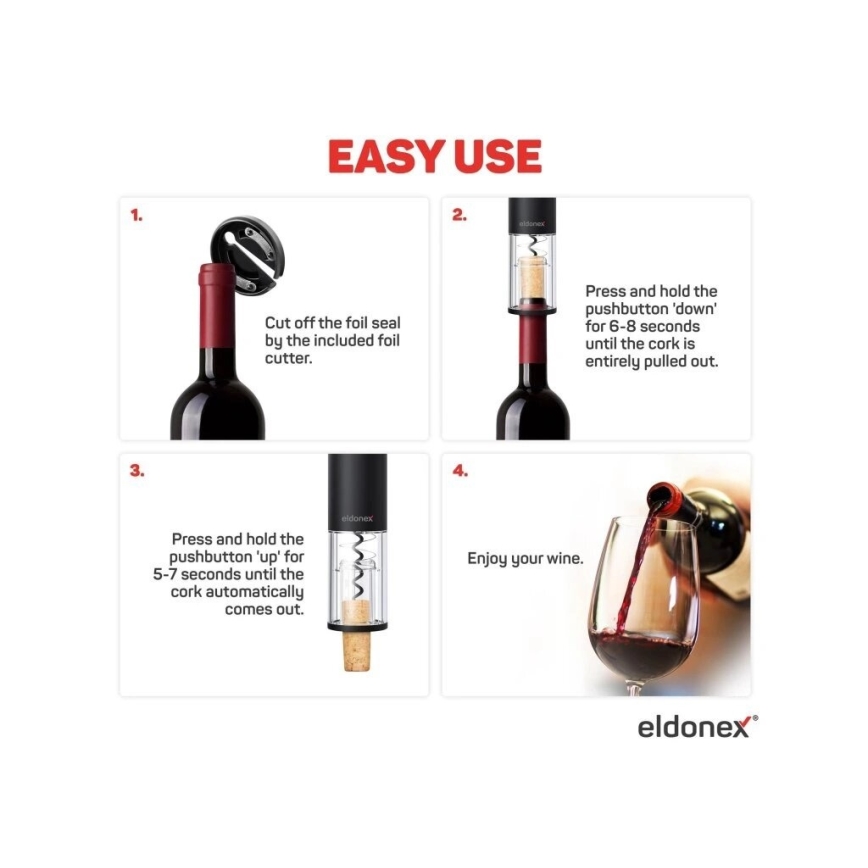 ELDONEX EWO-2100-BK - Abre-vinhos elétrico 4xAA preto