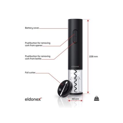 ELDONEX EWO-2100-BK - Abre-vinhos elétrico 4xAA preto
