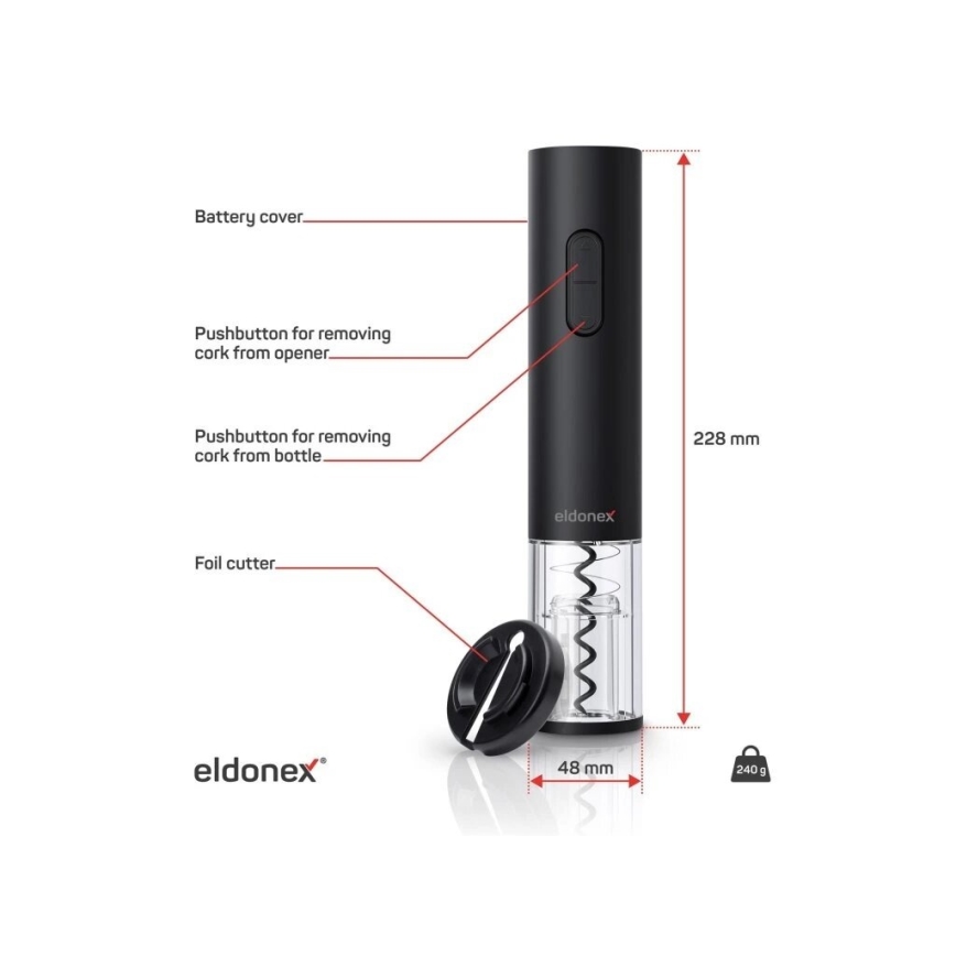 ELDONEX EWO-2100-BK - Abre-vinhos elétrico 4xAA preto