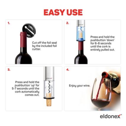 ELDONEX EWO-2200-SL - Abre-vinhos elétrico 4xAA cromado mate