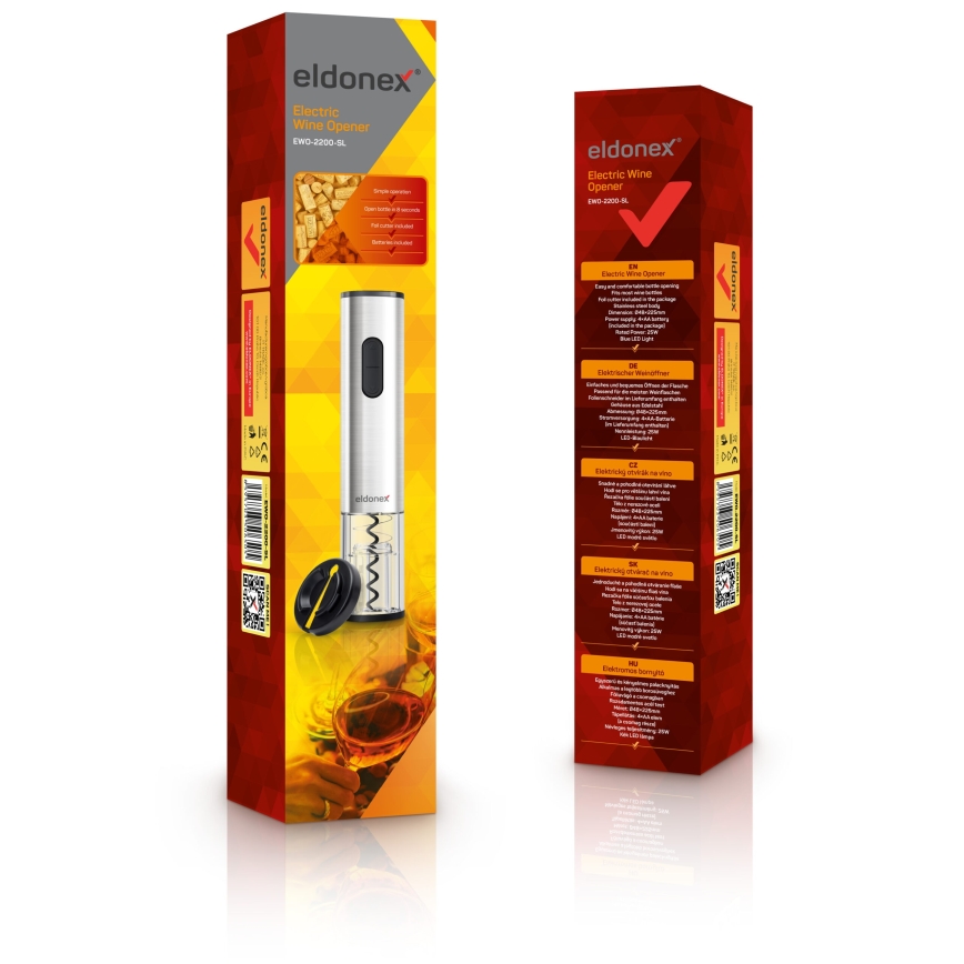 ELDONEX EWO-2200-SL - Abre-vinhos elétrico 4xAA cromado mate
