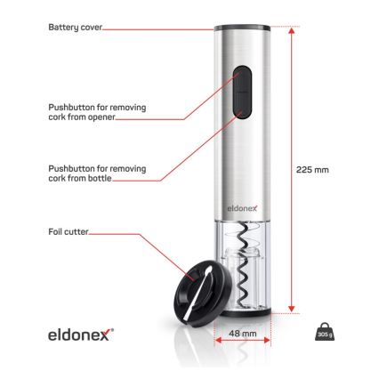 ELDONEX EWO-2200-SL - Abre-vinhos elétrico 4xAA cromado mate