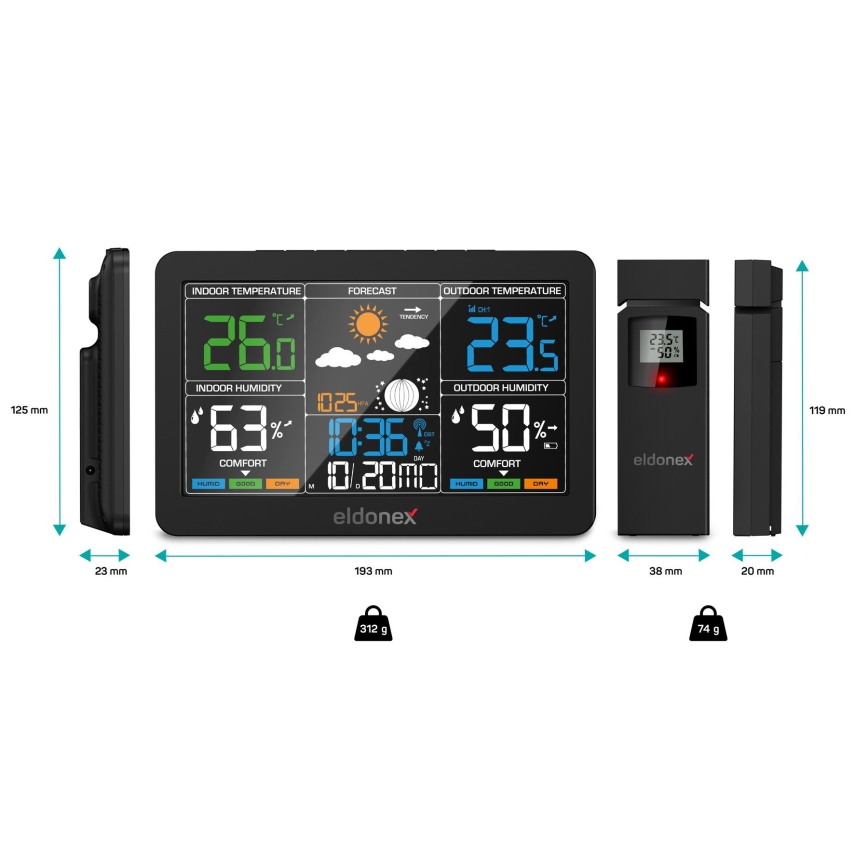 ELDONEX EWS-1010-BK - Estação meteorológica com visor LCD 2xAAA preto