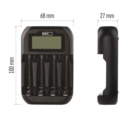Carregador de pilhas com visor LCD 4xAA/AAA 5V