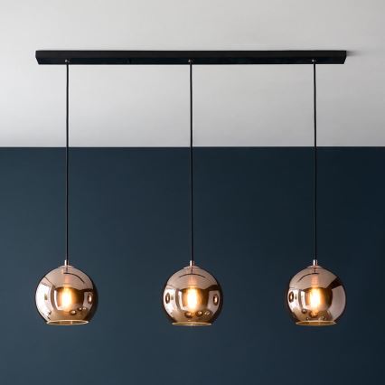 Endon 102929 - Candeeiro suspenso BOLI 3xE27/10W/230V preto/fumado castanho