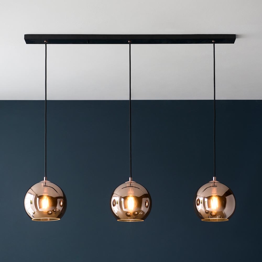 Endon 102929 - Candeeiro suspenso BOLI 3xE27/10W/230V preto/fumado castanho