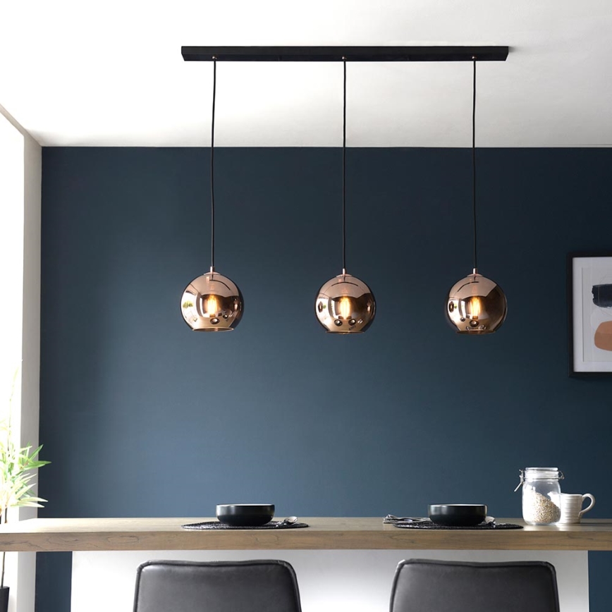 Endon 102929 - Candeeiro suspenso BOLI 3xE27/10W/230V preto/fumado castanho